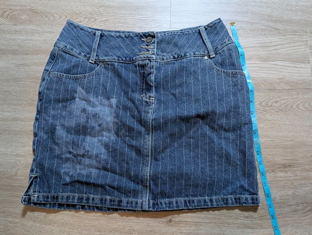 Claire.dk Womens 42 Blue Pinstripe Denim Mini Skirt 100% Cotton Jean Skirt EU